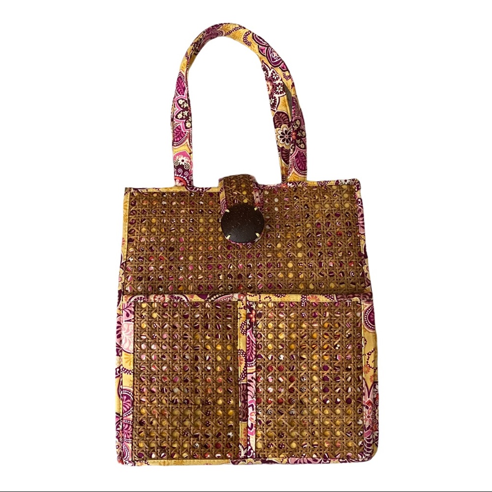 Vera Bradley Tiki Tote Bali Gold rattan bag pink